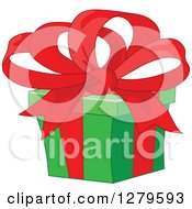 Poster, Art Print Of Green Christmas Gift With A Big Red Bow