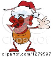 Poster, Art Print Of Friendly Waving Ant Wearing A Christmas Santa Hat