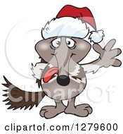 Poster, Art Print Of Friendly Waving Anteater Wearing A Christmas Santa Hat
