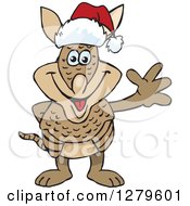 Clipart Of A Friendly Waving Armadillo Wearing A Christmas Santa Hat Royalty Free Vector Illustration by Dennis Holmes Designs