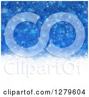 Poster, Art Print Of Blue Christmas Background Of Snowflakes And A White Bottom