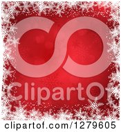 Poster, Art Print Of Red Christmas Background Bordered In White Snowflakes