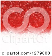 Poster, Art Print Of Red Christmas Background Of Snowflakes And A White Bottom