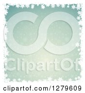 Poster, Art Print Of Green Christmas Winter Background With A Border Of White Snowflakes