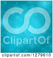 Clipart Of A Blue Christmas Background Of Flares And Snowflakes Royalty Free Vector Illustration