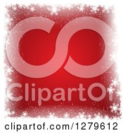 Clipart Of A Red Christmas Background Bordered In White Snowflakes Royalty Free Vector Illustration