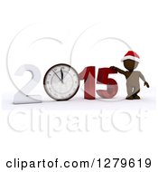 Poster, Art Print Of 3d Brown Man Wearing A Santa Hat By A Giant New Year 2015 With A Clock