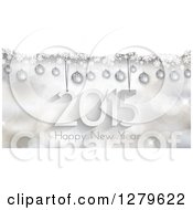 Poster, Art Print Of Suspended 2015 With Happy New Year Text Over Bokeh With Snow And 3d Silver Baubles