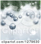 Clipart Of A Christmas Background Of 3d Suspended Red Ornaments On Branches Over Magic Gold Sparkles Royalty Free Vector Illustration