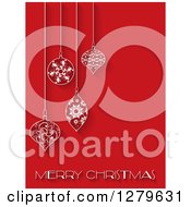 Poster, Art Print Of Merry Christmas Greeting Under Suspended Ornate Baubles On Red