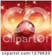 Poster, Art Print Of 3d Suspended Red Snowflake Christmas Ornament Over Bokeh And Sparkles