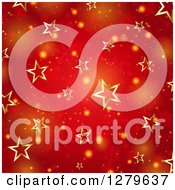 Poster, Art Print Of Christmas Background Of Gold Stars Over Red With Snowflakes And Flares