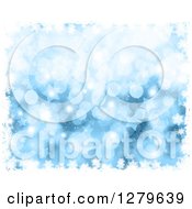 Poster, Art Print Of Blue Background Of Bokeh Stars Sparkles And Snowflakes