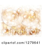 Clipart Of A Gold Background Of Bokeh Sparkles And Snowflakes Royalty Free Illustration