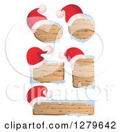 Poster, Art Print Of Santa Hats On Wooden Christmas Signs With Snow