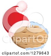 Poster, Art Print Of Santa Hat On An Oval Wooden Christmas Sign With Snow