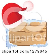 Poster, Art Print Of Santa Hat On A Horizontal Wooden Christmas Sign With Snow