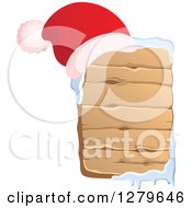 Poster, Art Print Of Santa Hat On A Vertical Wooden Christmas Sign With Snow