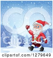 Poster, Art Print Of Santa Claus Walking And Waving In A Winter Village