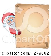 Poster, Art Print Of Santa Claus Looking Around A Christmas Vintage Parchment Page Scroll