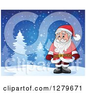 Poster, Art Print Of Santa Claus Standing In A Snowy Forest Winter Landscape