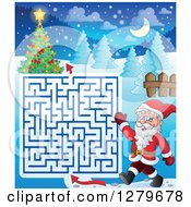 Poster, Art Print Of Santa Claus Walking And Waving By A Christmas Maze