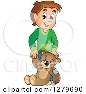 Poster, Art Print Of Happy Black And White Boy Holding A Teddy Bear