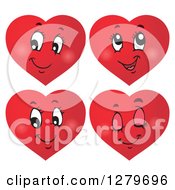 Poster, Art Print Of Happy Red Heart Characters With Different Expressions