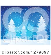 Poster, Art Print Of Christmas Background Of Evergreens Trees In A Blizzard