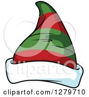 Clipart Of A Green Red And White Striped Christmas Elf Hat Royalty Free Vector Illustration