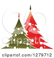 Clipart Of Dark Green And Red Christmas Trees With White Garlands And Ornaments Royalty Free Vector Illustration by Vector Tradition SM