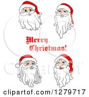 Clipart Of Santa Faces And Merry Christmas Text Royalty Free Vector Illustration