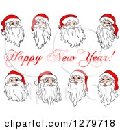 Poster, Art Print Of Santa Faces And Happy New Year Text