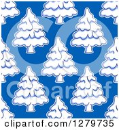 Poster, Art Print Of Seamless Background Design Pattern Of Snow Flocked Evergreen Trees On Light Blue