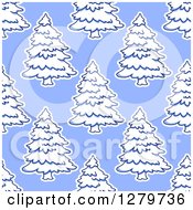 Clipart Of A Seamless Background Design Pattern Of Snow Flocked Evergreen Trees On Light Blue Royalty Free Vector Illustration
