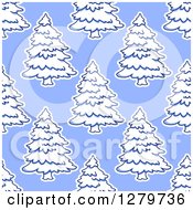 Poster, Art Print Of Seamless Background Design Pattern Of Snow Flocked Evergreen Trees On Light Blue