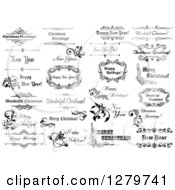 Clipart Of Black And White Christmas And New Year Greetings Royalty Free Vector Illustration