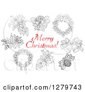 Poster, Art Print Of Red Merry Christmas Greeting With Black And White Decor Items