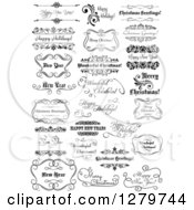 Clipart Of Black And White Christmas And New Year Greetings 2 Royalty Free Vector Illustration
