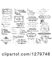 Clipart Of Black And White Christmas And New Year Greetings 3 Royalty Free Vector Illustration