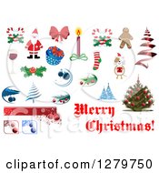 Poster, Art Print Of Merry Christmas Greeting With Holiday Elements