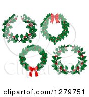 Clipart Of Holly And Berry Christmas Wreaths Royalty Free Vector Illustration
