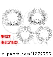 Poster, Art Print Of Black And White Holly And Berry Christmas Wreaths With Red Text
