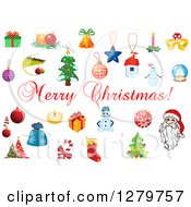 Poster, Art Print Of Merry Christmas Greeting With Holiday Elements