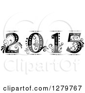 Poster, Art Print Of Black And White Retro Ornate Floral Styled New Year 2015