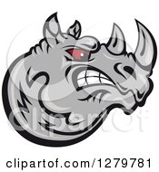 Poster, Art Print Of Tough Red Eyed Aggressive Gray Rhino Head In Profile