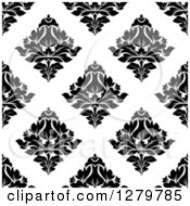 Clipart Of A Seamless Background Design Pattern Of Black And White Damask 2 Royalty Free Vector Illustration