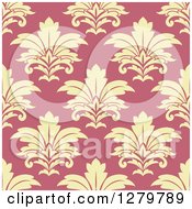 Poster, Art Print Of Seamless Background Design Pattern Of Yellow Damask On Pink