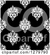 Clipart Of A Seamless Background Design Pattern Of Black And White Damask 5 Royalty Free Vector Illustration