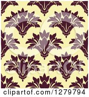 Poster, Art Print Of Seamless Background Design Pattern Of Brown Damask On Yellow